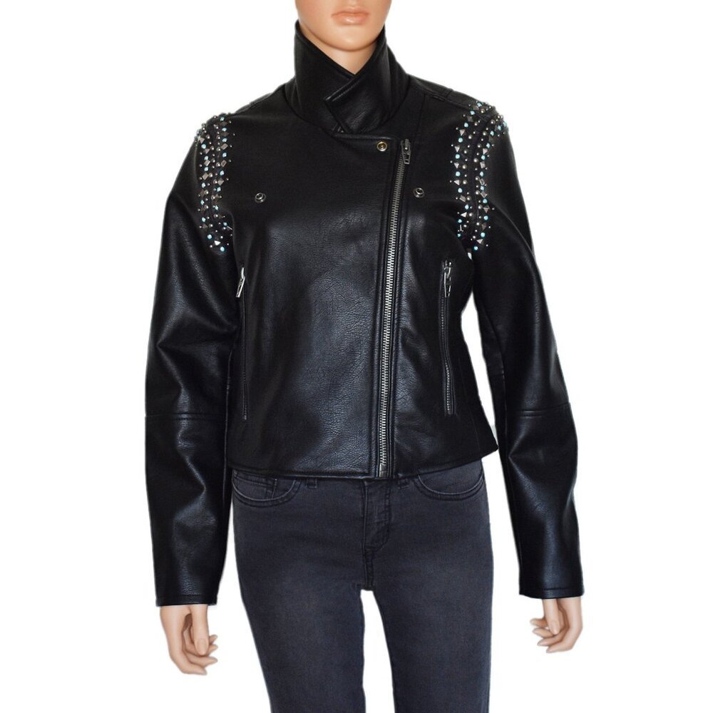 BLANK NYC Women’s Moto Jacket Vegan Leather Heavy Metal Cropped Top Size M - Picture 3 of 8